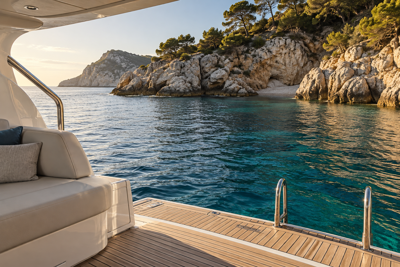 The carefully finished teak deck of a yacht